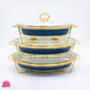3-Pcs Wavy Textured Ceramic Dishes Buffet Dish With Glass Lid Chafing Dish Elegant Gold Stand Blue 2 3-Pcs Wavy Textured Ceramic Dishes Buffet Dish With Glass Lid Chafing Dish Elegant Gold Stand Blue