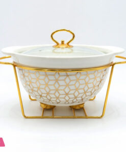 Black &Amp; Gold Serving Bowl With Glass Lid Round Chafing Dish Elegant Gold Stand 10.5 Inch 5 Black &Amp; Gold Serving Bowl With Glass Lid Round Chafing Dish Elegant Gold Stand 10.5 Inch - Image 2