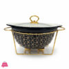 Black &Amp; Gold Serving Bowl With Glass Lid Round Chafing Dish Elegant Gold Stand 10.5 Inch 1 Black &Amp; Gold Serving Bowl With Glass Lid Round Chafing Dish Elegant Gold Stand 10.5 Inch