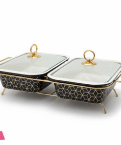 Black &Amp; Gold Twin Ceramic Dishes Buffet Dish Premium Gold-Plated Stainless Steel Stnad Rectangle 5 Black &Amp; Gold Twin Ceramic Dishes Buffet Dish Premium Gold-Plated Stainless Steel Stnad Rectangle - Image 2