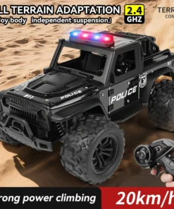 1:16 Alloy High Speed Off-Road Police Truck RC Car with Music Sound and LED Lights Outdoor Toy 2.4G Remote Control Cars