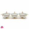 Triple Wavy Ceramic Dishes Buffet Dish Gold-Plated Stainless Steel Stand Oval 9 Inch