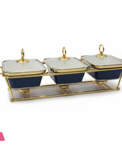 Triple Wavy Ceramic Dishes Buffet Dish Gold-Plated Stainless Steel Stand Oval 9 Inch 12 Triple Wavy Ceramic Dishes Buffet Dish Gold-Plated Stainless Steel Stand Oval 9 Inch - Image 5