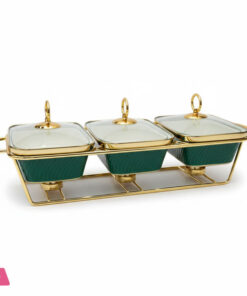 Triple Wavy Ceramic Dishes Buffet Dish Gold-Plated Stainless Steel Stand Oval 9 Inch 10 Triple Wavy Ceramic Dishes Buffet Dish Gold-Plated Stainless Steel Stand Oval 9 Inch - Image 3