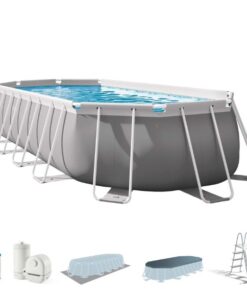 Intex Prism Frame Oval Pool Set With Pool Cover Ground Cloth Ladder & Water Filter Pump 20Ft x 10Ft x 4Ft- 26798