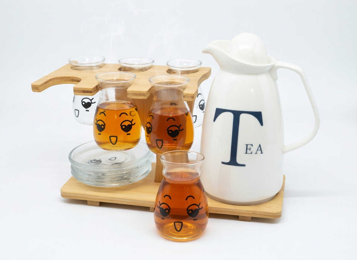 15-piece-porcelain-tea-set-with-6-emoji-glass-cups-&-saucers-with-stand