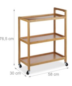 3-Tier Wooden Trolley With Wheels - Image 3