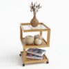 Bamboo Coffee Table With Wheels Side Table Storage Cabinet Small Square Table