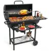 Charcoal Grill Trolley With Shelf Side Table Wheels Built-In Thermometer Barbecue Grill With Automatic Rotating Grill Suitability For Outdoor Bbq