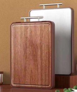 SHENGYA Double Side Stainless Steel Wood Chopping Board with Handle