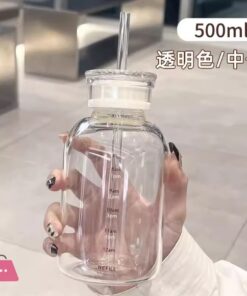 Glass Water Bottle With Straw Clear Kawaii Drinking Bottle Leakproof Iced Coffee Cup 500/750Ml - Image 3