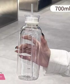 Glass Water Bottle With Straw Clear Kawaii Drinking Bottle Leakproof Iced Coffee Cup 500/750Ml - Image 2