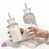 Glass Water Bottle With Straw Clear Kawaii Drinking Bottle Leakproof Iced Coffee Cup 500/750Ml