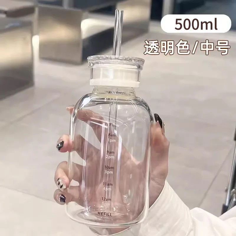 Glass Water Bottle With Straw Clear Kawaii Drinking Bottle Leakproof Iced Coffee Cup 500/750Ml 12 Glass-Water-Bottle-With-Straw-Clear-Kawaii-Drinking-Bottle-Leakproof-Iced-Coffee-Cup-500-750Ml