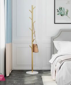 Metal Coat Rack Bracket Finish Stable Marble Round Base with High-End Hooks Freestanding Metal Tree Easy to Assemble (Gold Stainless steel)