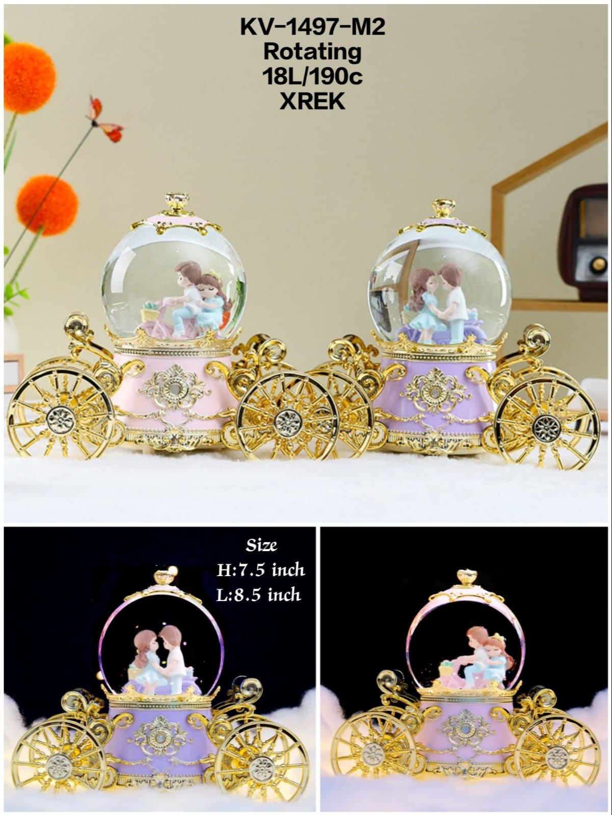 Cinderella Pumpkin Carriage Glowing Snow Couple Crystal Ball Music Box 6 Pumpkin-Carriage-Glowing-Snow-Couple-Crystal-Ball-Music-Box