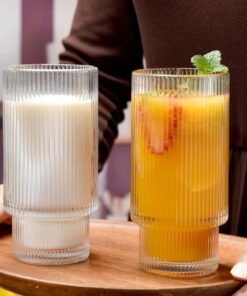 Ribbed Cocktail Glasses Set of 6 Tall Glasses
