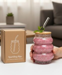 Sparkling Glitter Glass Tumbler With Bamboo Lid &Amp; Glass Straw 5 Sparkling Glitter Glass Tumbler With Bamboo Lid &Amp; Glass Straw - Image 2