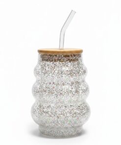 Sparkling Glitter Glass Tumbler with Bamboo Lid & Glass Straw