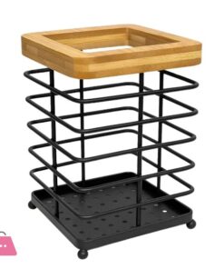 Square Metal Wooden Cutlery Holder