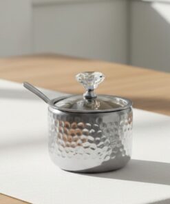 Hammered Design Steel Sugar Bowl With Lid &Amp; Spoon 7 Hammered Design Steel Sugar Bowl With Lid &Amp; Spoon - Image 2