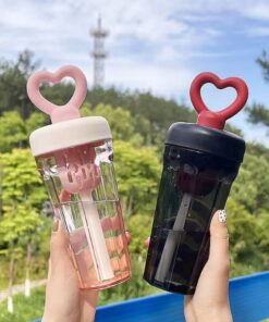 600ml Summer Plastic Water Bottle with Straw for Hiking Sports