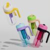 900Ml 30Oz Plastic Tumbler With Handle Straw Handgrip Two Drinking Way Bpa Free Water Bottles