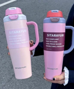 Sitarayuri Dual-Drink Insulated Tumbler 1.2L Stainless Steel Handled Cup Flip-Top Direct Sip &Amp; Straw Cup - Image 2