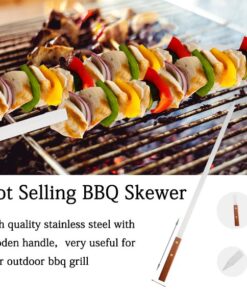 Bbq Barbecue Stainless Steel Kebab Skewers Turkish Flat Skewers With Long Wood Handle Pack Of 5 - 45Cm - Image 2