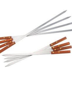 BBQ Barbecue Stainless Steel Kebab Skewers Turkish Flat Skewers with Long Wood Handle Pack of 5 - 45CM