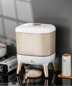 Elegant White with Gold Plated Design Rice Food Dispenser Flour Bean Cereal BucketFood Storage Box with Lid 10Kg