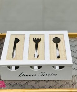 3 Compartments Cutlery Box Wooden