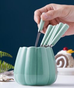 Luxury Ceramic Fruit Fork Set Stainless Steel Pick - Image 8
