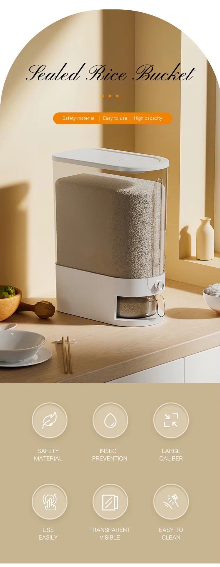 Kitchen Rice Dispenser Bucket Storage Container Sealed Lid 10Kg 18 Kitchen-Rice-Dispenser-10Kg-Bucket-Storage-Container-Sealed-Lid