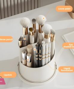 Makeup Brush Holder With Lid 360 Rotating Makeup Organizer - Image 3