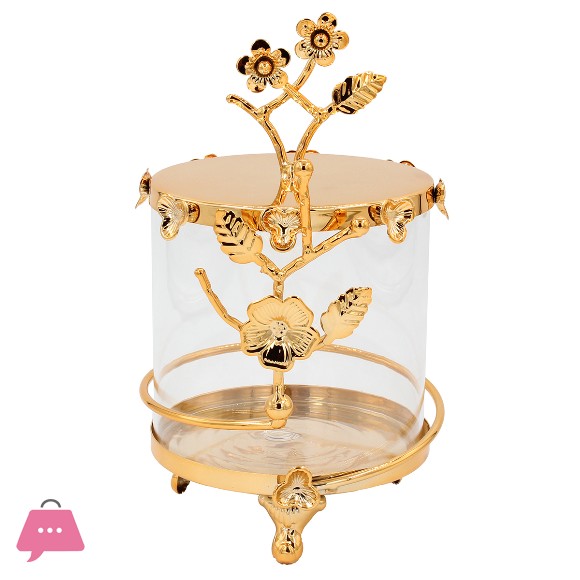 Metal Fountain Gold with Glass and Flowers thumbnail 4
