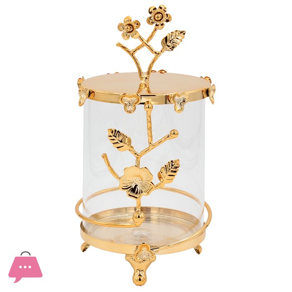 Metal Fountain Gold with Glass and Flowers thumbnail 3