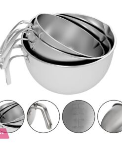 Stainless Steel Mixing Bowls With Handle Pour Spouts &Amp; Measurement Marks With Free Spatula - Image 4
