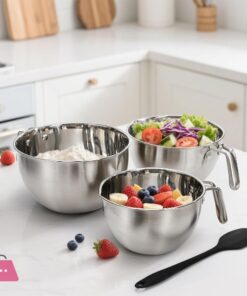 Stainless Steel Mixing Bowls with Handle Pour Spouts & Measurement Marks With Free Spatula