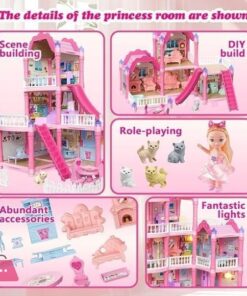 Villa Kids Doll House Playset 3-Story Princess Dream Home 258Pcs With Slide Balcony And Garden For Girls Ages 3+ - Image 4