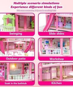 Villa Kids Doll House Playset 3-Story Princess Dream Home 258Pcs With Slide Balcony And Garden For Girls Ages 3+ - Image 5