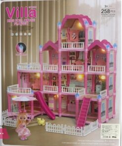 Villa Kids Doll House Playset 3-Story Princess Dream Home 258Pcs With Slide Balcony And Garden For Girls Ages 3+ - Image 3