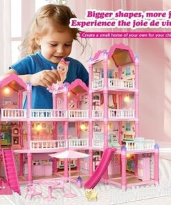 Villa Kids Doll House Playset 3-Story Princess Dream Home 258Pcs with Slide Balcony and Garden for Girls Ages 3+
