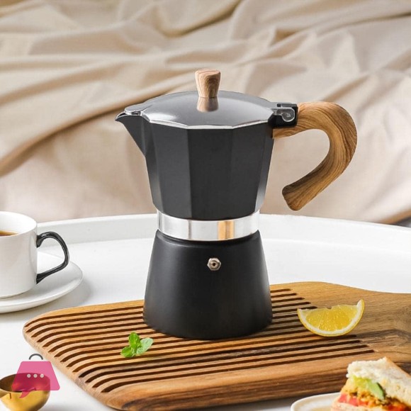 Black Steel Moka Pot Coffee Maker thumbnail 4