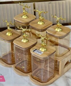 luxury Deer Top Bamboo Stand with Glass Spice Jars Set