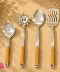 4 Pcs Stainless Steel Cooking Spoon Set Wooden Handle - High Quality 5 4 Pcs Stainless Steel Cooking Spoon Set Wooden Handle - High Quality - Image 2