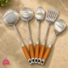 5 Pcs Stainless Steel Cooking Spoon Set Wooden Handle – High Quality