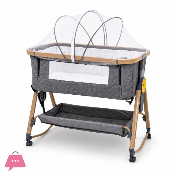 Baby Crib With Swing Rods Wheels &Amp; Adjustable Height Bedside Baby Cot - C3