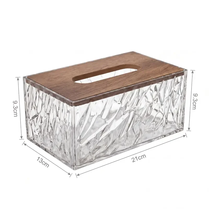 1 crystal texture acrylic tissue box with wooden lid modern minimalist napkin holder room coffee table desktop tissue storage bathroom decorative ornament Product details 4