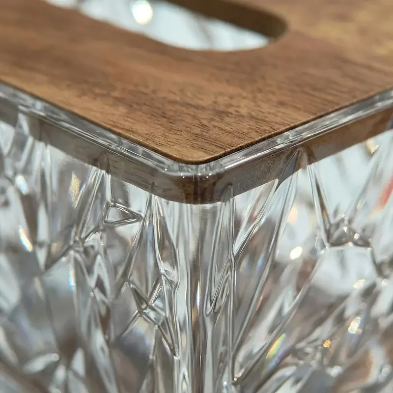 1 crystal texture acrylic tissue box with wooden lid modern minimalist napkin holder room coffee table desktop tissue storage bathroom decorative ornament Product details 5